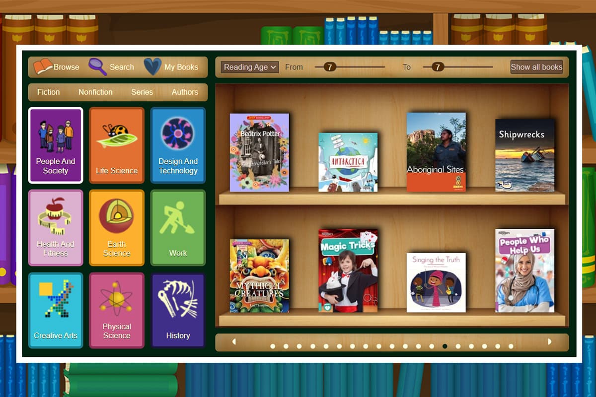 The Reading Eggs Library contains online children’s books across a wide range of subject areas