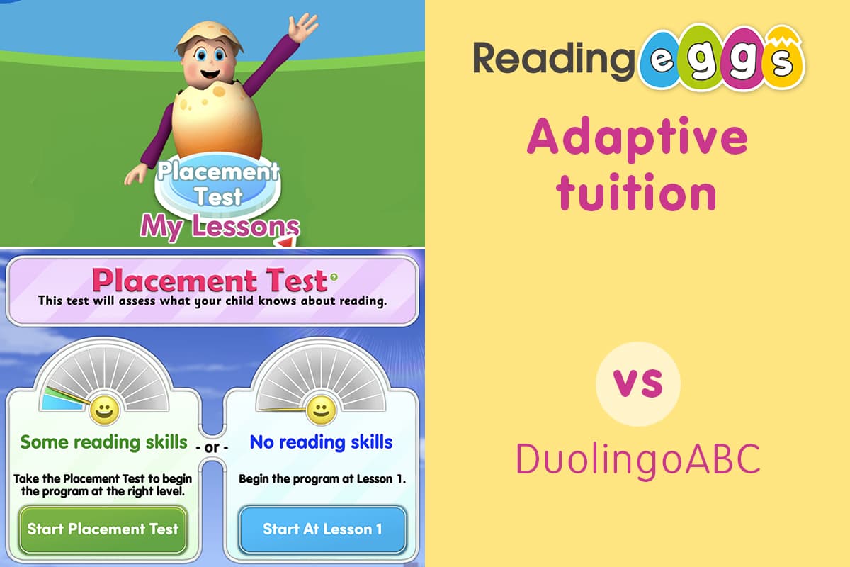 Reading Eggs vs DuolingoABC – Reading Eggs provides more personalised and adaptive tuition than DuolingoABC