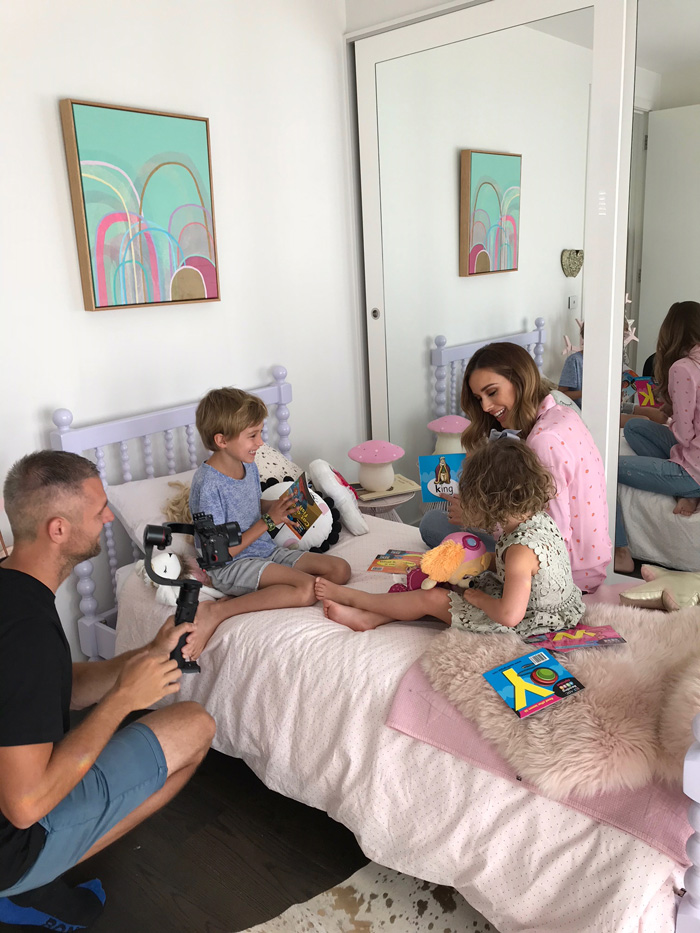 Bec Judd and her children behind the scenes